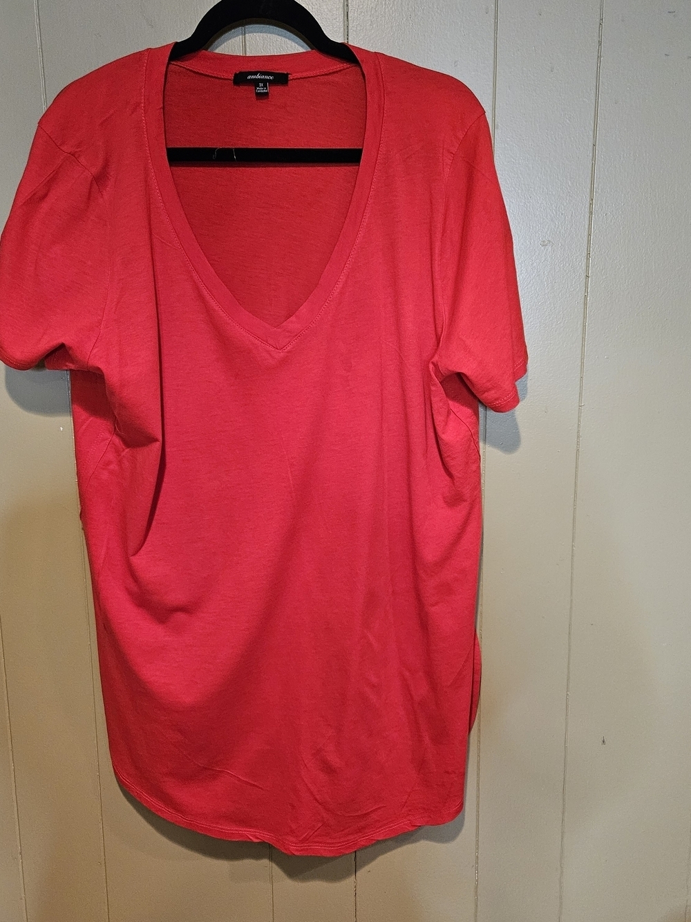 Ambiance Bright Red V-Neck Tee 3X Plus Size Soft Stretch Casual Everyday Top